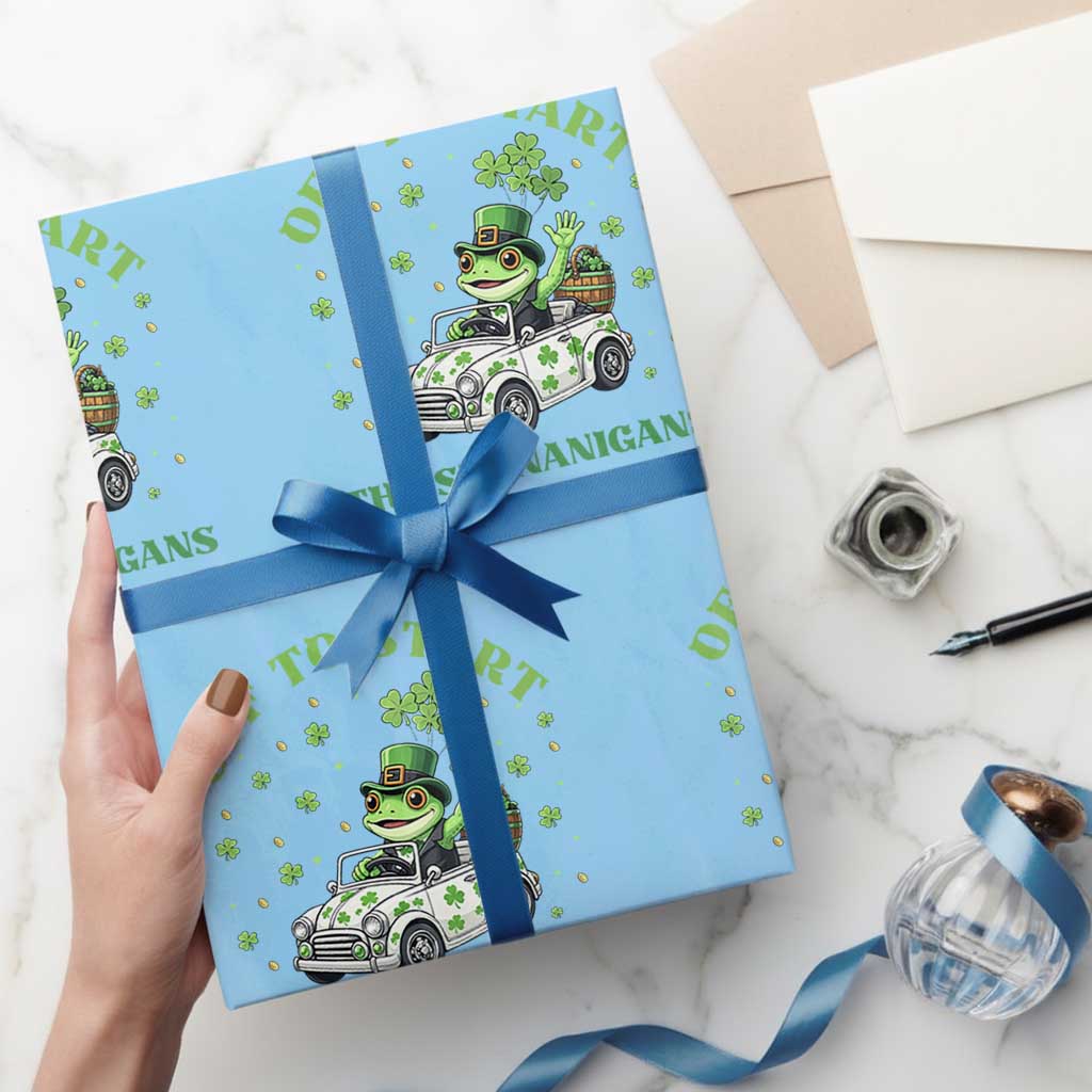 Off To Start The Shenanigans Wrapping Paper Roll St Patricks Day Frog TS12 Light Blue Print Your Wear