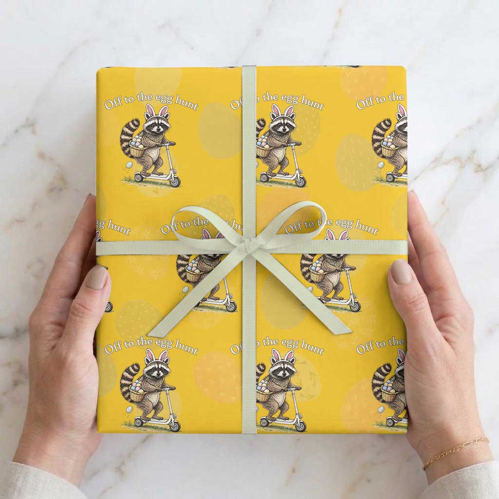 Off To The Egg Hunt Wrapping Paper Roll Funny Easter Raccoon TS14 Yellow Print Your Wear