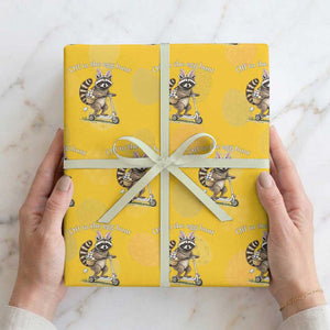 Off To The Egg Hunt Wrapping Paper Roll Funny Easter Raccoon TS14 Yellow Print Your Wear