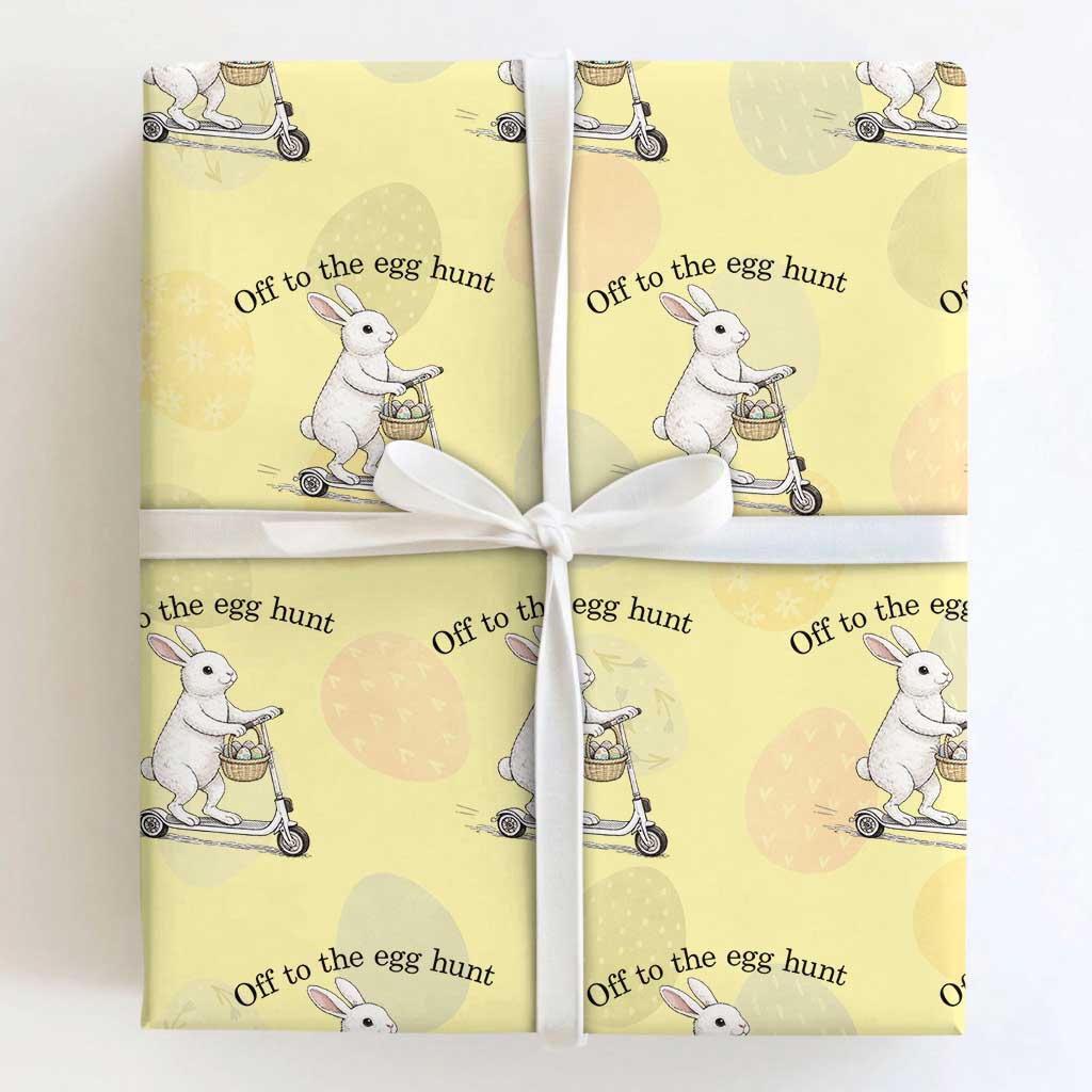 Off To The Egg Hunt Wrapping Paper Roll Funny Easter Bunny TS14 Light Yellow Print Your Wear
