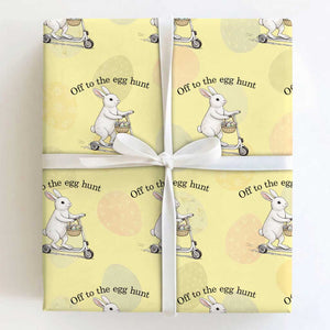 Off To The Egg Hunt Wrapping Paper Roll Funny Easter Bunny TS14 Light Yellow Print Your Wear