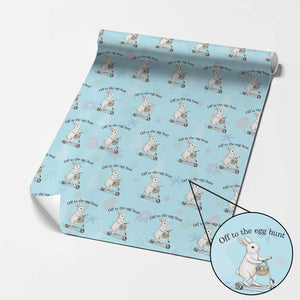 Off To The Egg Hunt Wrapping Paper Roll Funny Easter Bunny TS14 Light Blue Print Your Wear