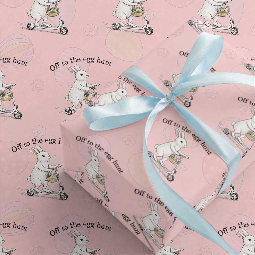 Off To The Egg Hunt Wrapping Paper Roll Funny Easter Bunny TS14 Light Pink Print Your Wear