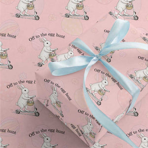 Off To The Egg Hunt Wrapping Paper Roll Funny Easter Bunny TS14 Light Pink Print Your Wear