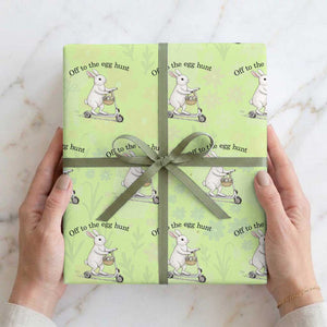 Off To The Egg Hunt Wrapping Paper Roll Funny Easter Bunny TS14 Lime Print Your Wear