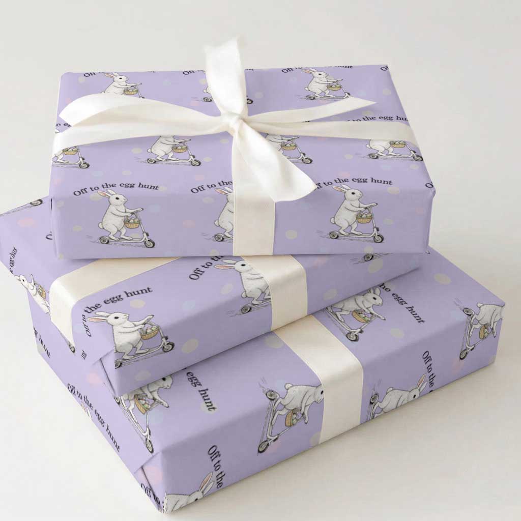 Off To The Egg Hunt Wrapping Paper Roll Funny Easter Bunny TS14 Violet Print Your Wear