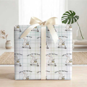 Off To The Egg Hunt Wrapping Paper Roll Funny Easter Bunny TS14 White Plaid Print Your Wear