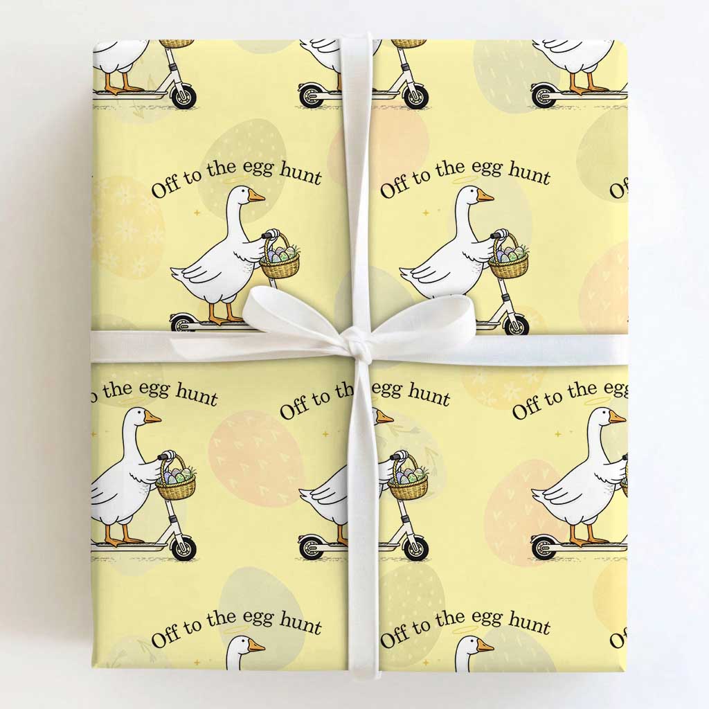 Off To The Egg Hunt Wrapping Paper Roll Funny Easter Goose TS14 Light Yellow Print Your Wear