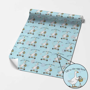 Off To The Egg Hunt Wrapping Paper Roll Funny Easter Goose TS14 Light Blue Print Your Wear
