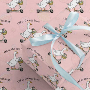 Off To The Egg Hunt Wrapping Paper Roll Funny Easter Goose TS14 Light Pink Print Your Wear