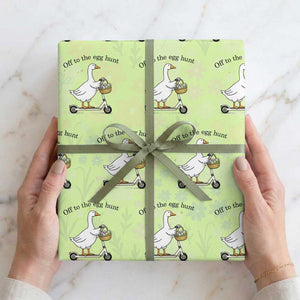 Off To The Egg Hunt Wrapping Paper Roll Funny Easter Goose TS14 Lime Print Your Wear