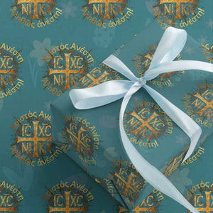 Orthodox Easter Christian Wrapping Paper Roll Christ Is Risen Truly He Is Risen NIKA Cross TS11 Teal Print Your Wear