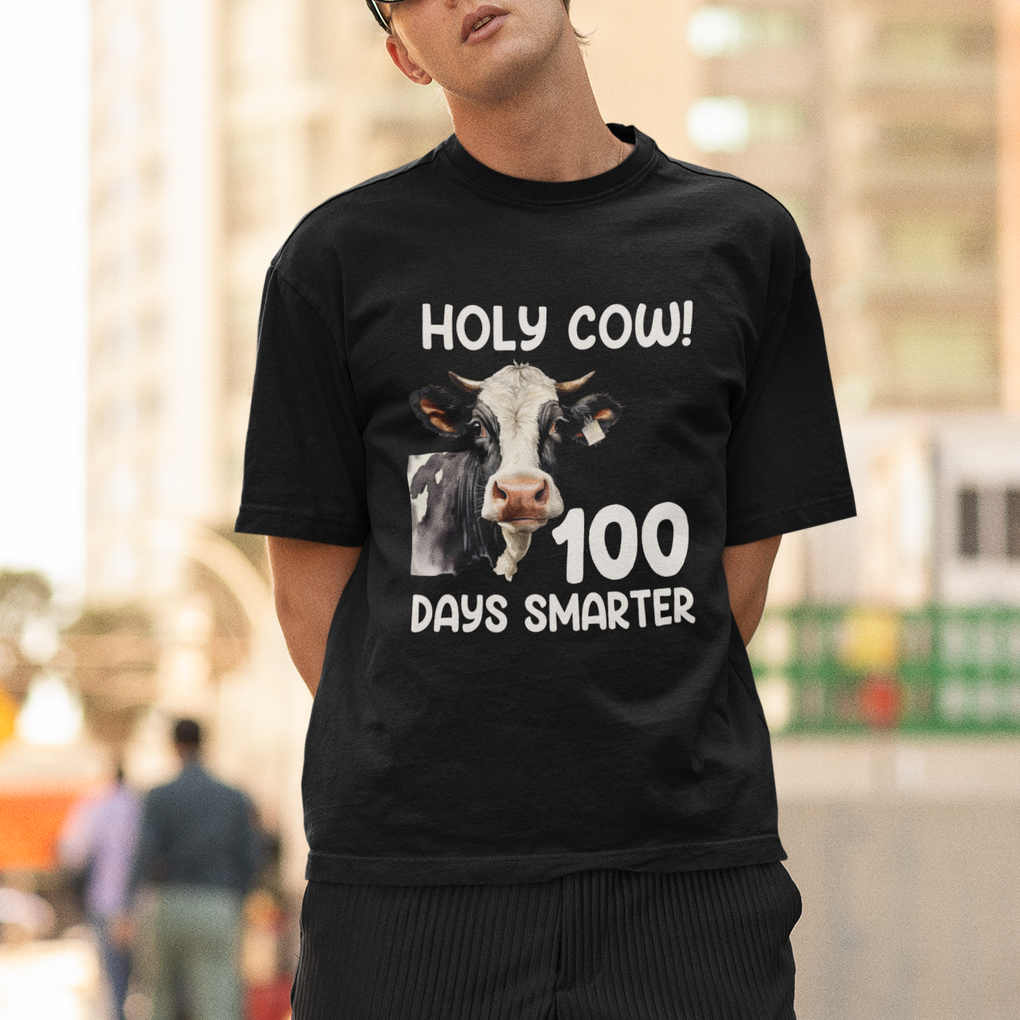 Holy Cow 100 Days of School T Shirt 100 Days Smarter Funny Moo Dairy Cattle TS02 Printyourwear