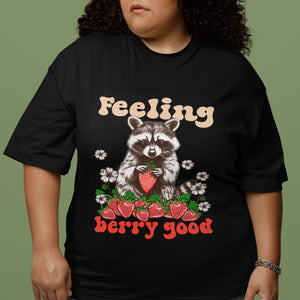 Funny Raccoon T Shirt Feeling Berry Good Eating Strawberries TS02 Printyourwear