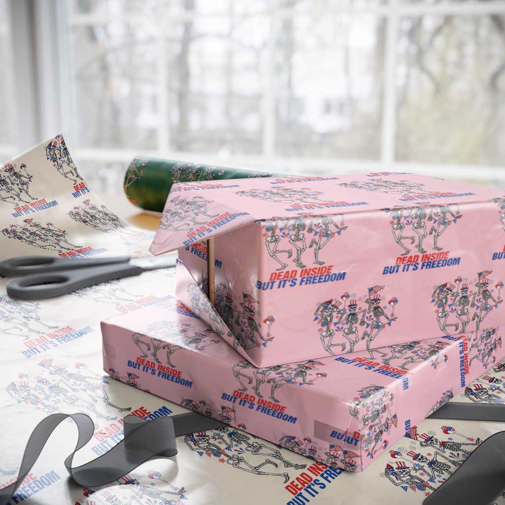 Patriotic Dancing Skeleton Wrapping Paper Roll Dead Inside But Its Freedom TS12 Light Pink Print Your Wear