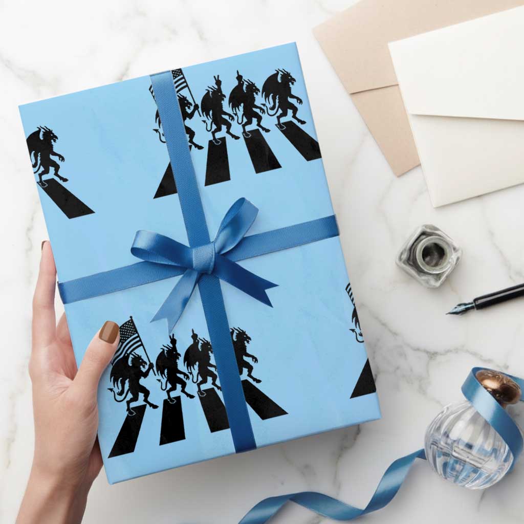 Patriotic Jersey Devil Wrapping Paper Roll New Jersey Cryptid Gift TS12 Light Blue Print Your Wear