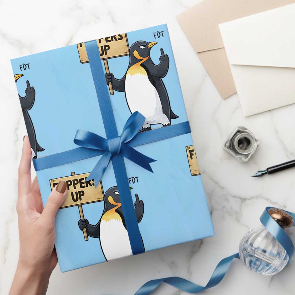 Penguins Resist Wrapping Paper Roll Flippers Up Protest TS14 Light Blue Print Your Wear
