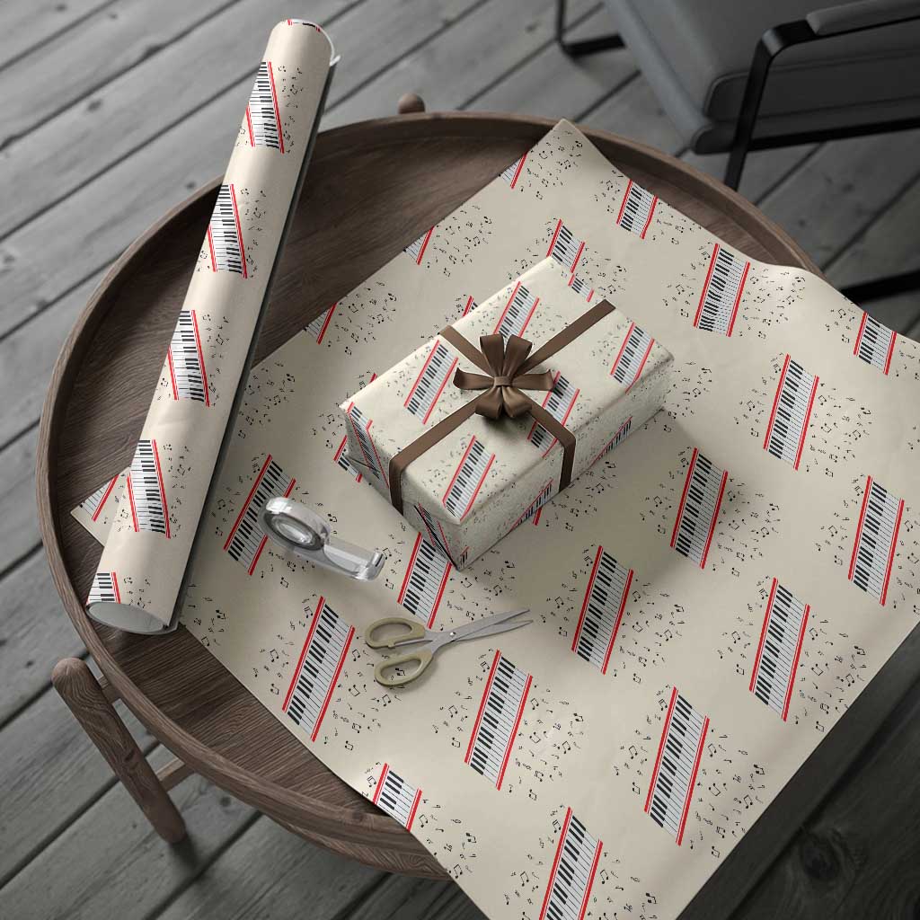 Piano Keyboard Graphic Wrapping Paper Roll Musical Notes Alignment Pianist TS02 Beige Print Your Wear