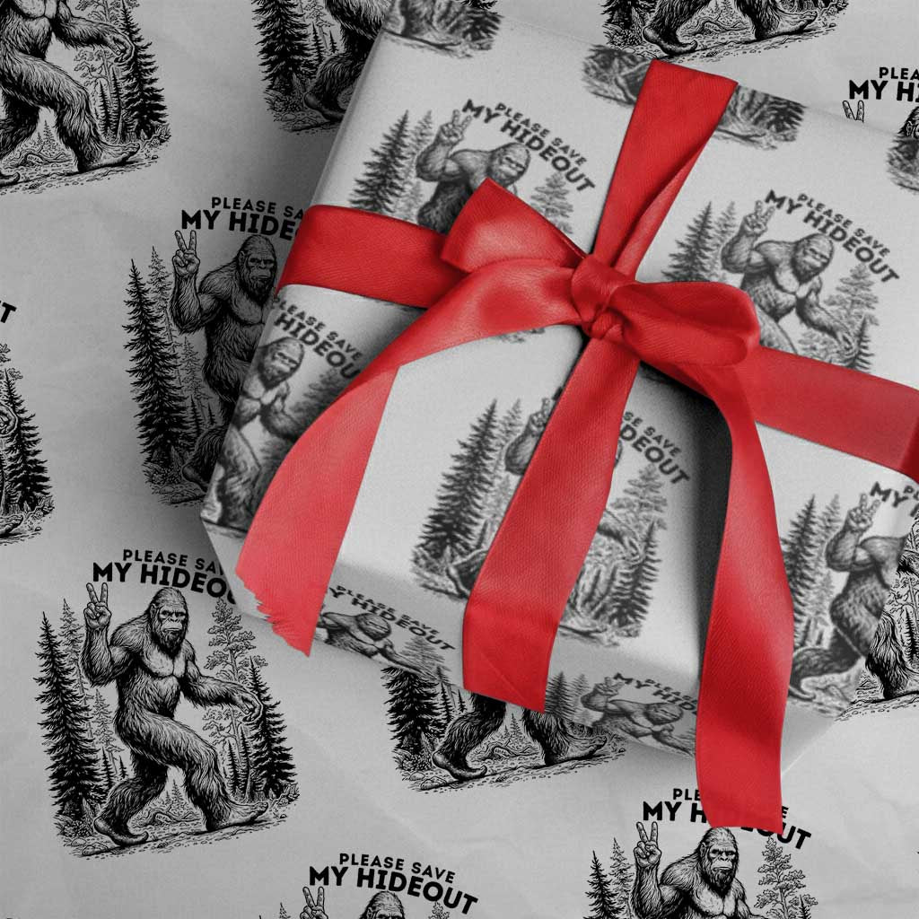 Please Save My Hideout Wrapping Paper Roll Bigfoot Forest Protector TS12 White Print Your Wear