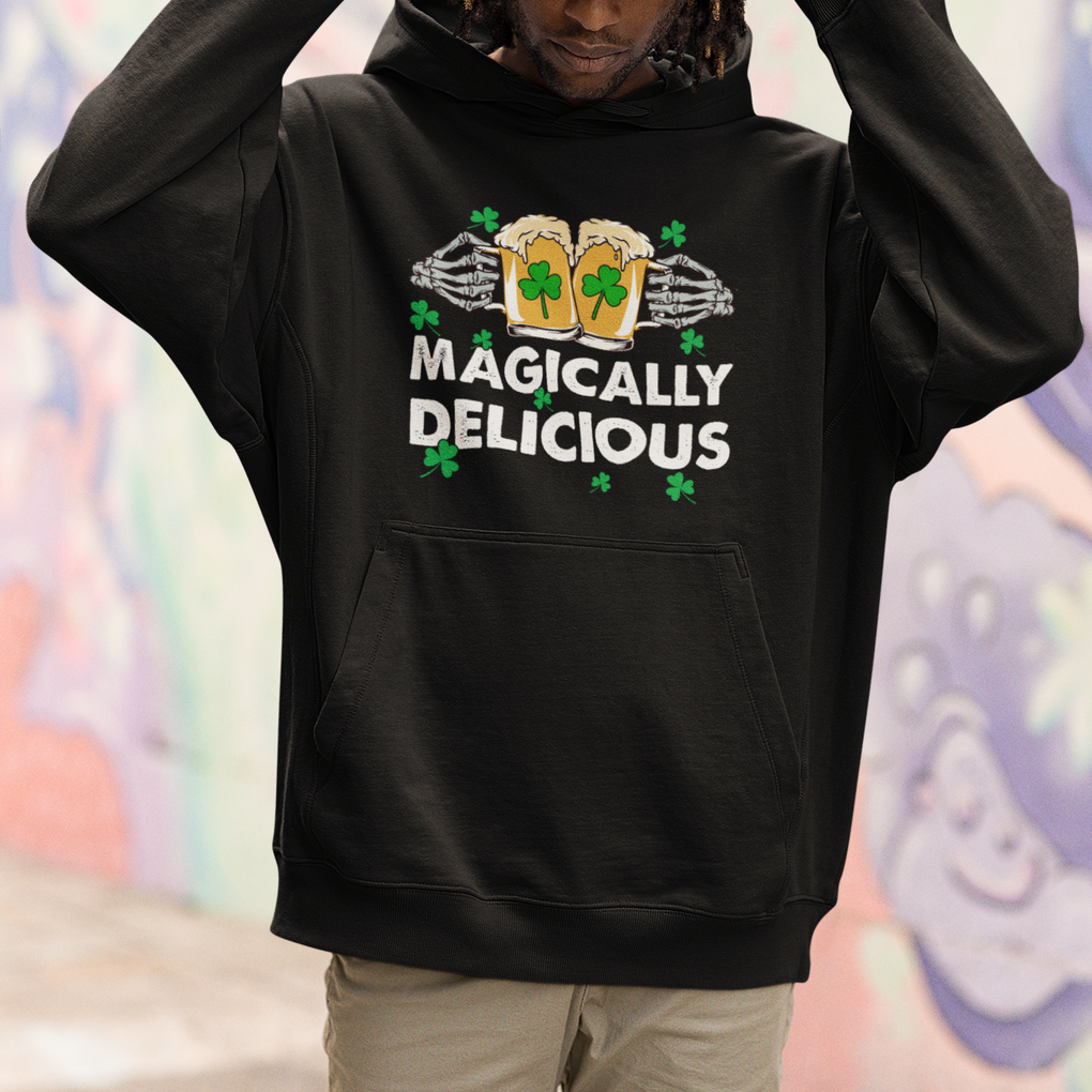 Funny St. Patricks Day Drinking Hoodie Magically Delicious Beers Cheer Skeleton Hands TS02 Printyourwear