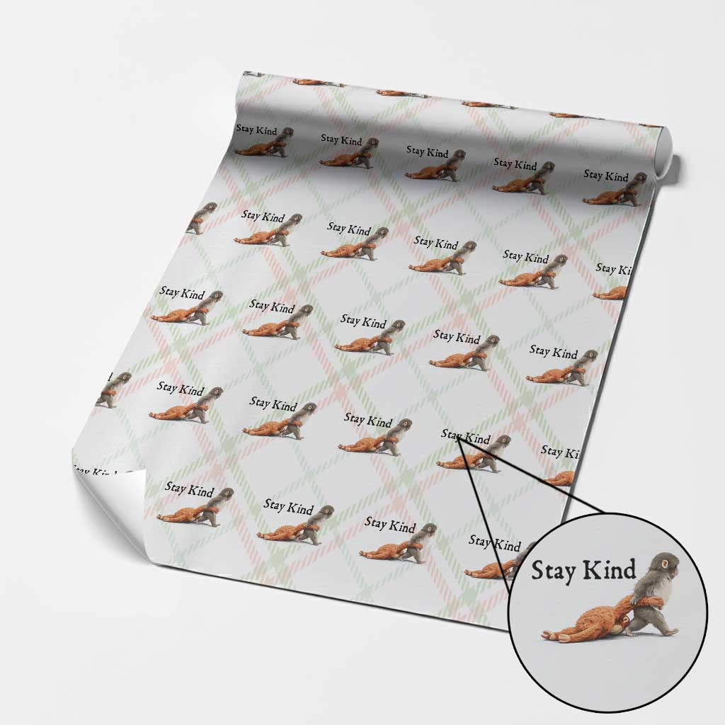 Punch The Monkey Meme Wrapping Paper Roll Stay Kind TS14 Christmas Plaid Print Your Wear