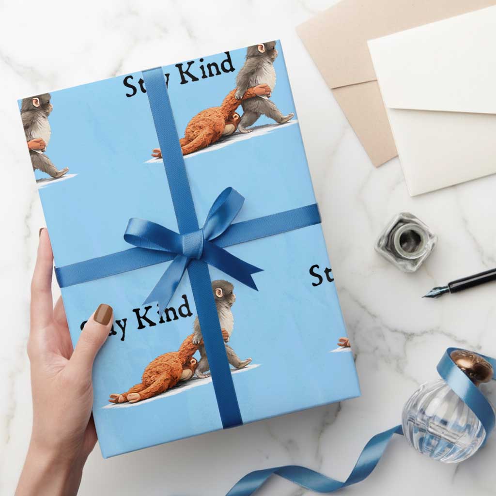 Punch The Monkey Meme Wrapping Paper Roll Stay Kind TS14 Light Blue Print Your Wear