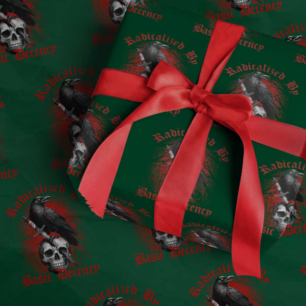 Radicalized By Basic Decency Wrapping Paper Roll Vintage Gothic Victorian Crow Skull TS11 Green Print Your Wear