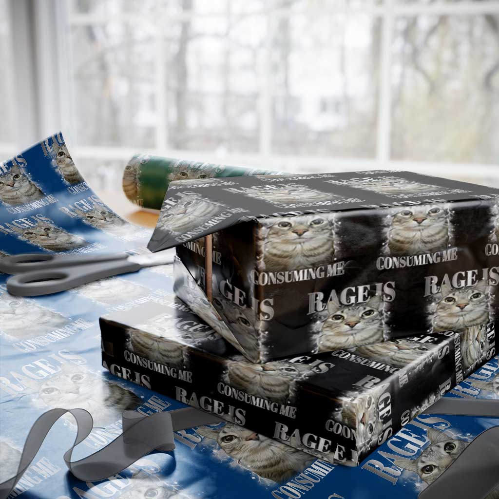Rage Is Consuming Me Wrapping Paper Roll Funny Silly Cat Memes TS10 Black Print Your Wear
