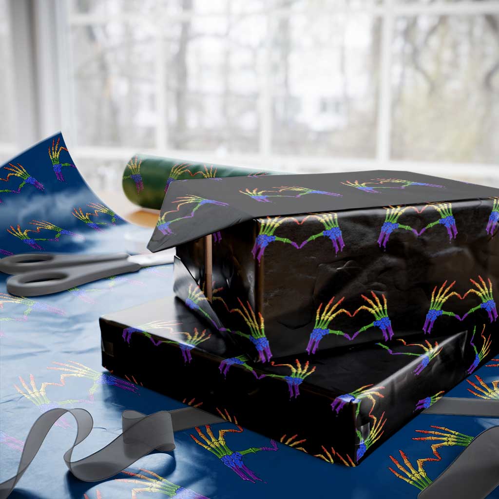 Rainbow Skeleton Heart Hands Wrapping Paper Roll LGBTQ Pride Support Graphic TS12 Black Print Your Wear