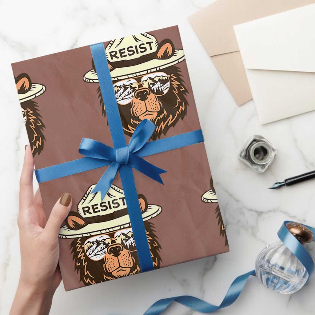 Resist Bear Retro Vintage Wrapping Paper Roll TS02 Mocha Print Your Wear
