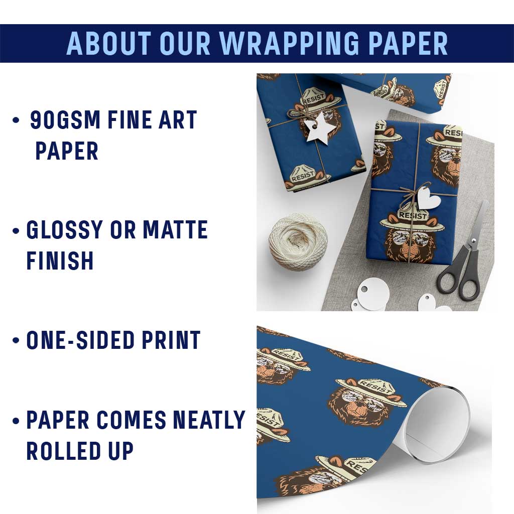 Resist Bear Retro Vintage Wrapping Paper Roll TS02 Print Your Wear