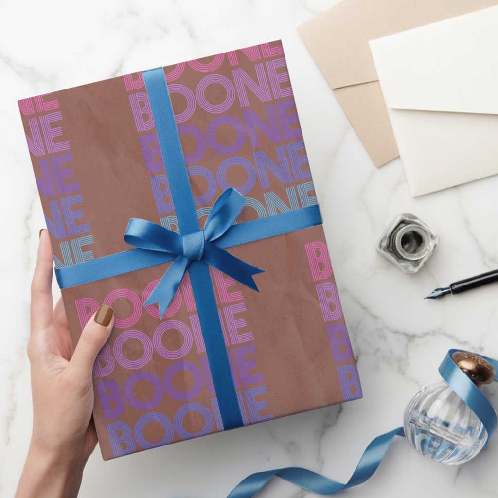 Retro Boone Name Lover Neon Gradient Typography Wrapping Paper Roll TS02 Mocha Print Your Wear