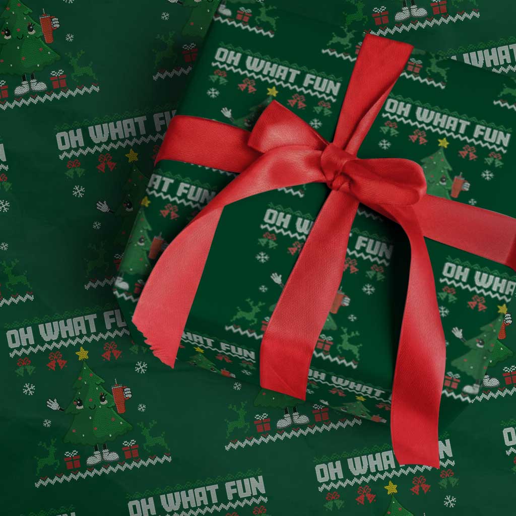 Retro Boujee Xmas Tree Wrapping Paper Roll Oh What Fun TS02 Green Print Your Wear
