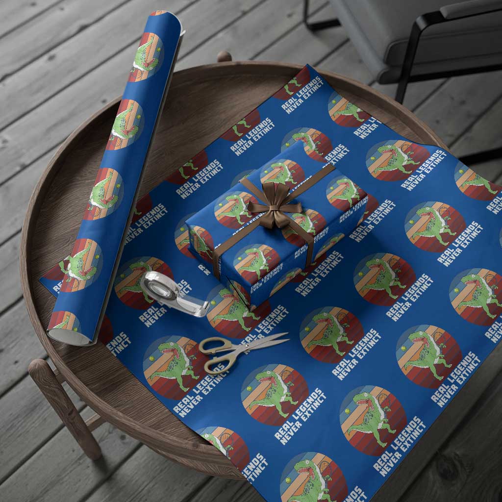 Retro Dinosaur Tennis Player Wrapping Paper Roll Real Legends Never Extinct TS12 Blue Print Your Wear