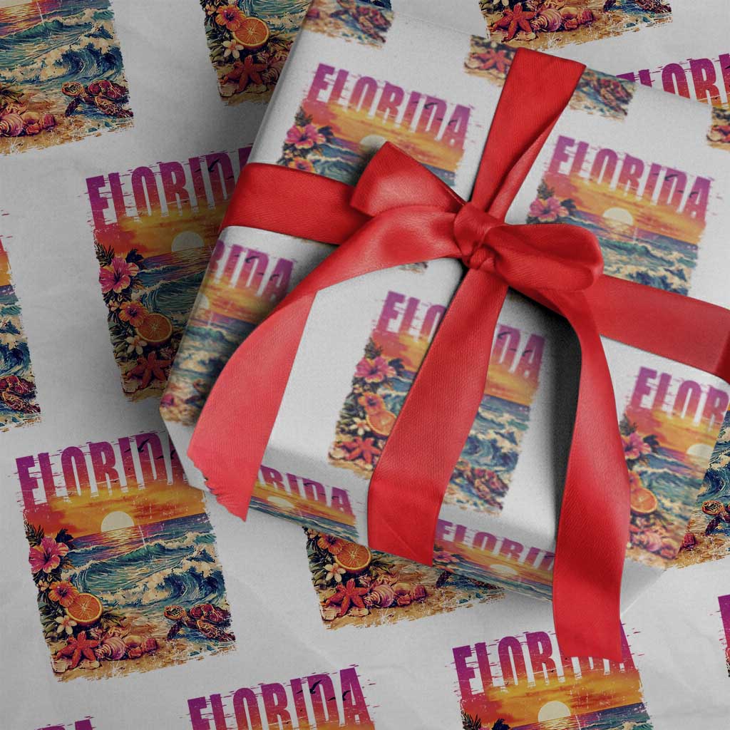 Retro Florida Beach Wrapping Paper Roll Summer Vacation Gift TS12 White Print Your Wear