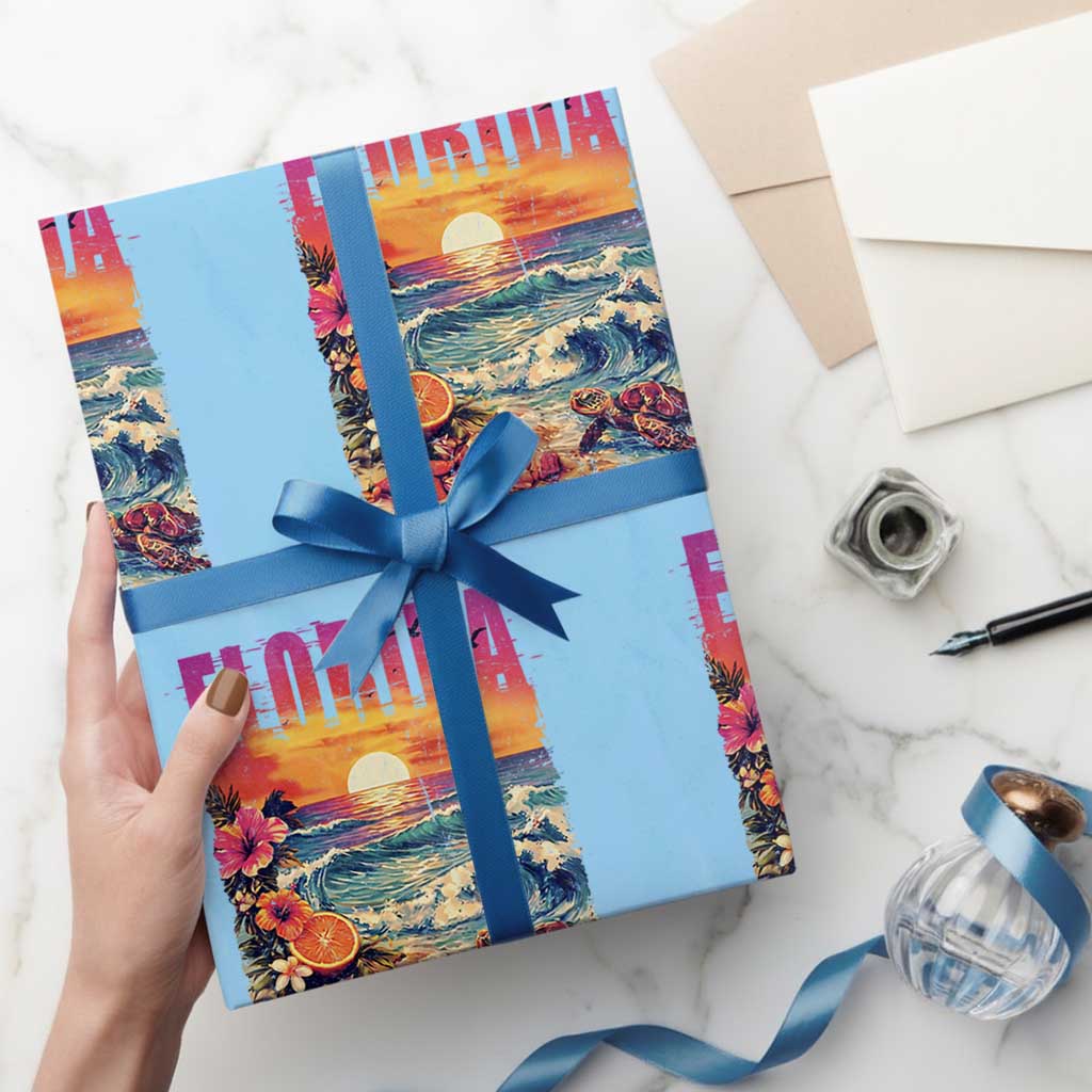 Retro Florida Beach Wrapping Paper Roll Summer Vacation Gift TS12 Light Blue Print Your Wear