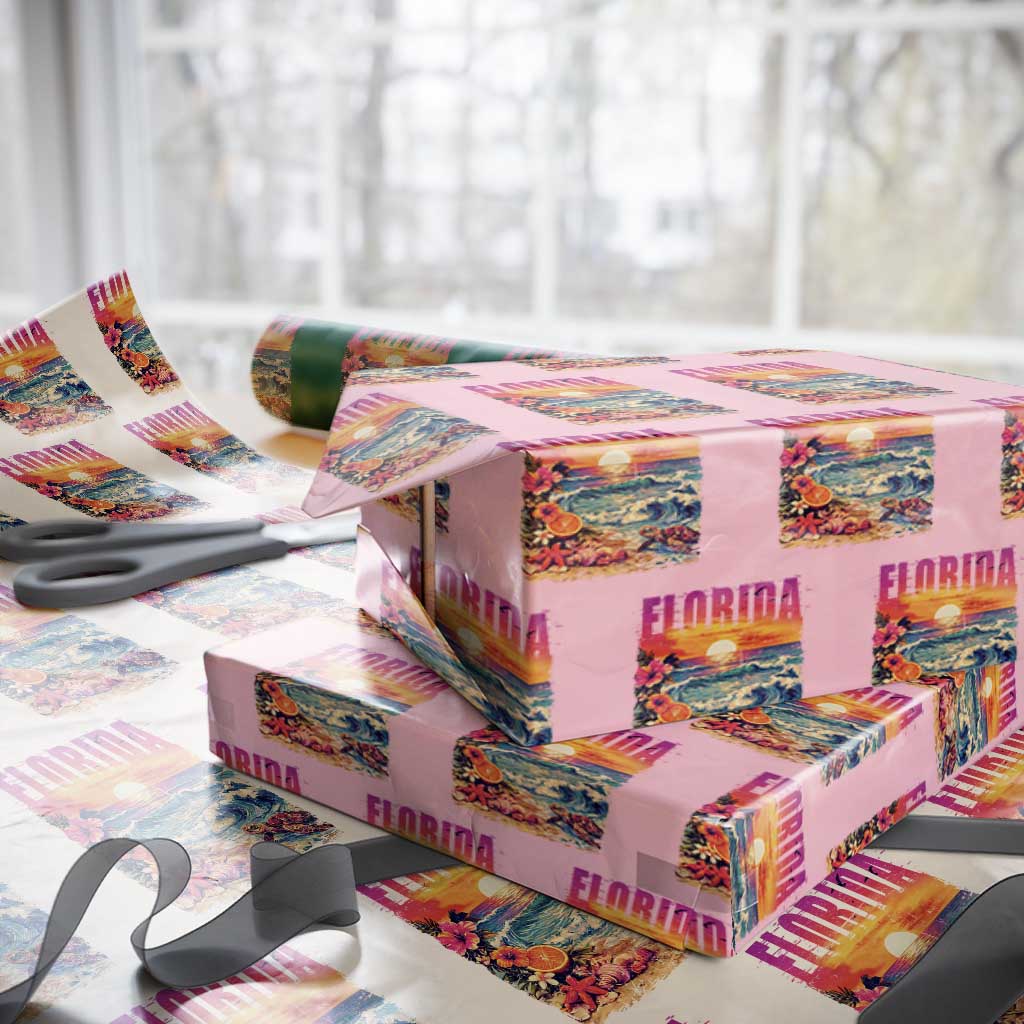 Retro Florida Beach Wrapping Paper Roll Summer Vacation Gift TS12 Light Pink Print Your Wear