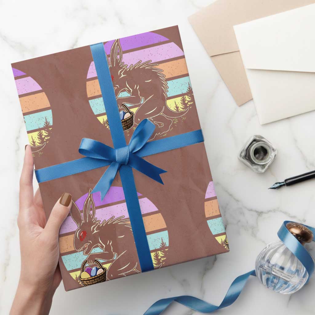 Retro Sunset Chupacabra Easter Egg Hunt Wrapping Paper Roll Cryptid Lover Gift TS12 Mocha Print Your Wear