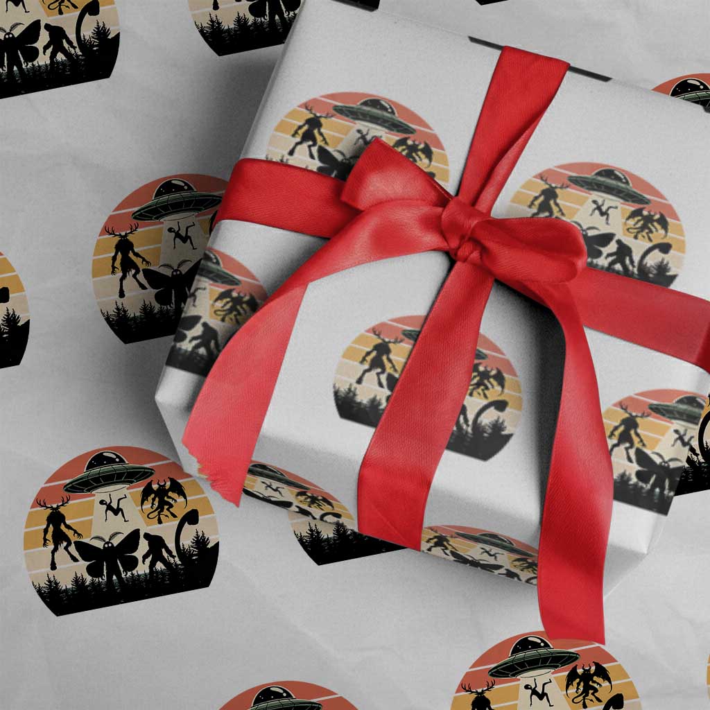 Retro Sunset Cryptid Squad Wrapping Paper Roll Cryptid Lover Gift TS12 White Print Your Wear
