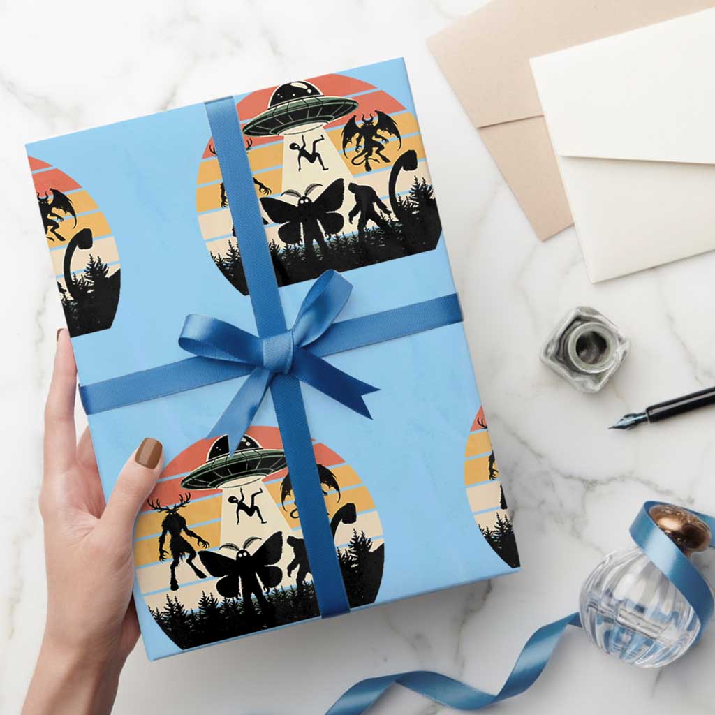 Retro Sunset Cryptid Squad Wrapping Paper Roll Cryptid Lover Gift TS12 Light Blue Print Your Wear