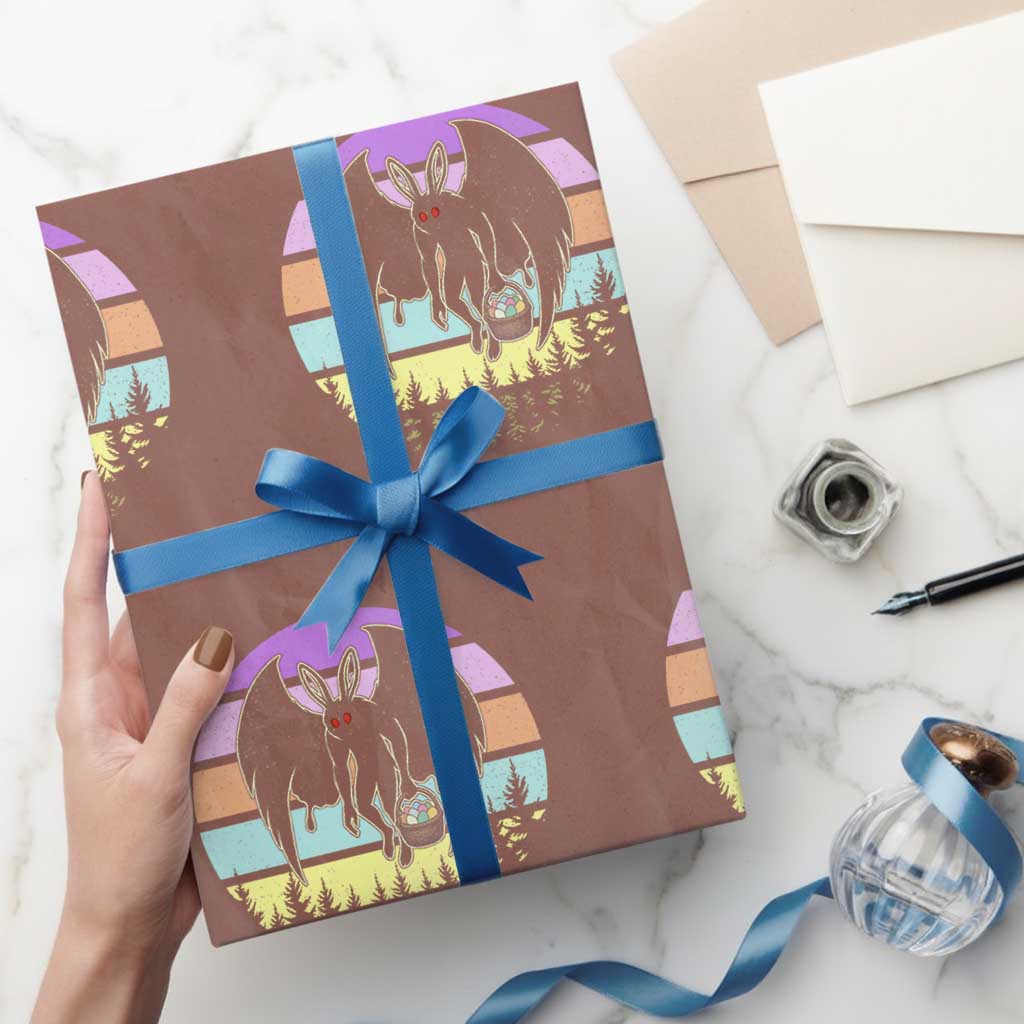 Retro Sunset Mothman Easter Egg Hunt Wrapping Paper Roll Cryptid Lover Gift TS12 Mocha Print Your Wear