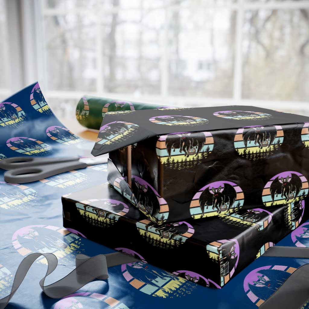 Retro Sunset Mothman Easter Egg Hunt Wrapping Paper Roll Cryptid Lover Gift TS12 Black Print Your Wear