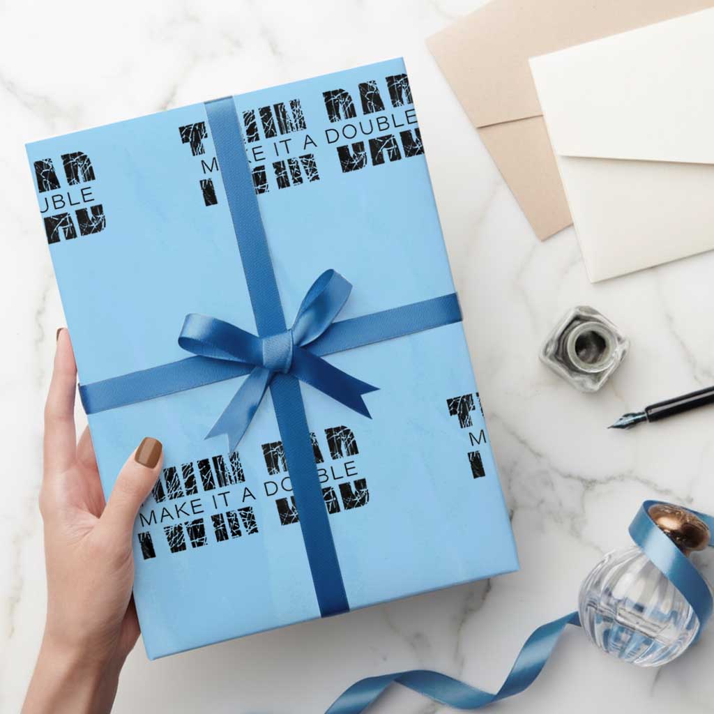 Retro Twin Dad Wrapping Paper Roll Subtle Make It A Double Fathers Day TS10 Light Blue Print Your Wear