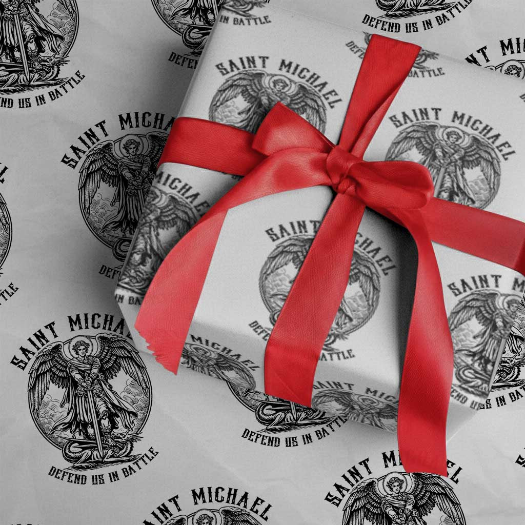 Saint Michael Heavenly Warrior Wrapping Paper Roll Defend Us In Battle TS12 White Print Your Wear