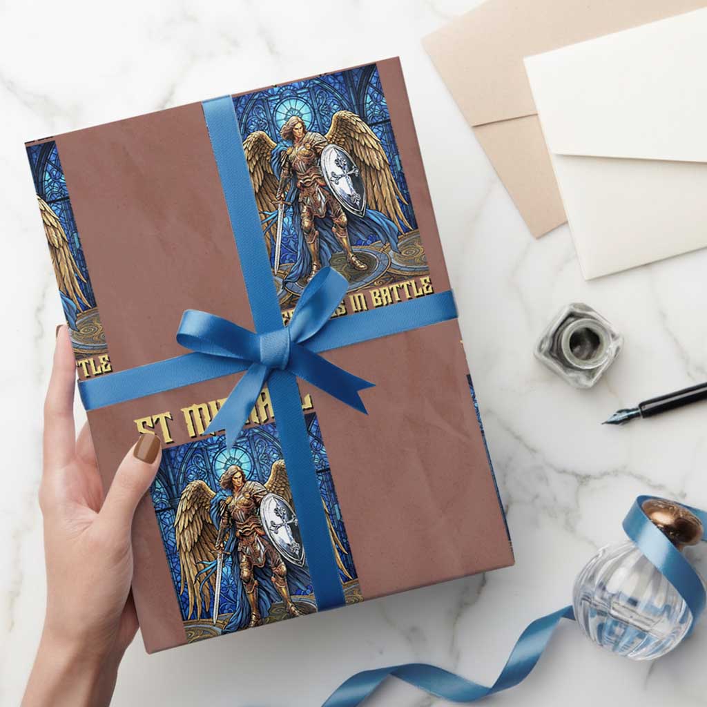 Saint Michael Prayer Defend Us In Battle Wrapping Paper Roll Religious Gift TS12 Mocha Print Your Wear