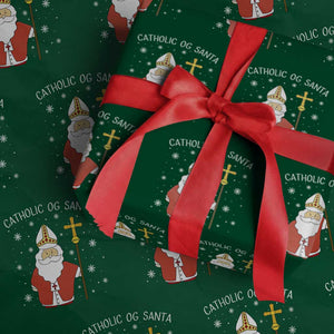 Saint Nicholas Catholic Christmas Wrapping Paper Roll TS14 Green Print Your Wear