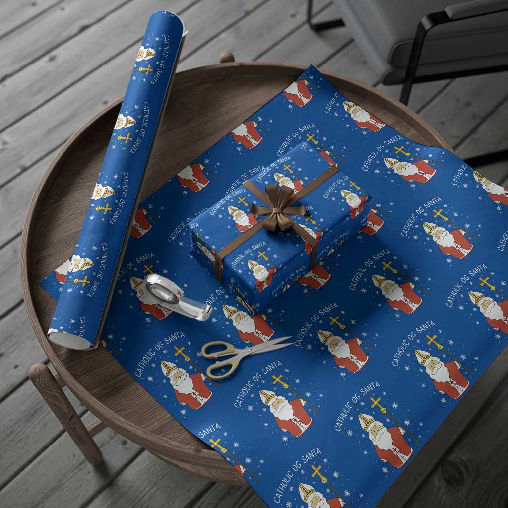 Saint Nicholas Catholic Christmas Wrapping Paper Roll TS14 Blue Print Your Wear