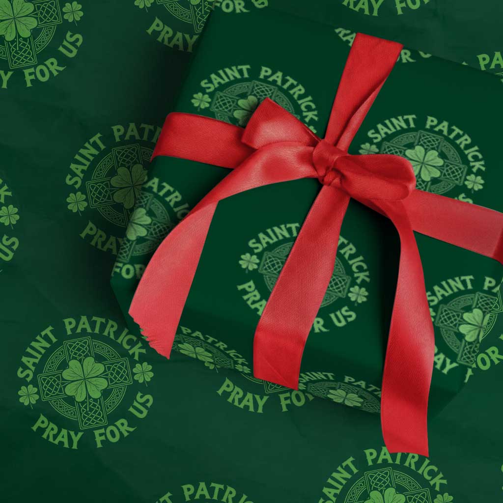 Saint Patrick Pray For Us Wrapping Paper Roll St Patricks Day Celtic Cross TS12 Green Print Your Wear