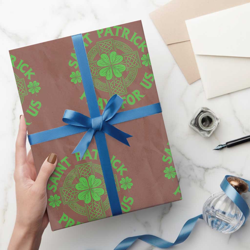 Saint Patrick Pray For Us Wrapping Paper Roll St Patricks Day Celtic Cross TS12 Mocha Print Your Wear