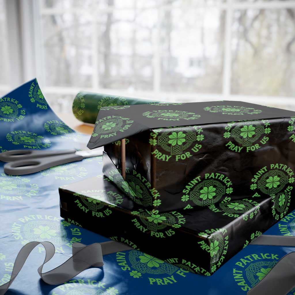 Saint Patrick Pray For Us Wrapping Paper Roll St Patricks Day Celtic Cross TS12 Black Print Your Wear